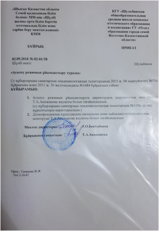 Ауызсу режимын ұйымдастыру туралы